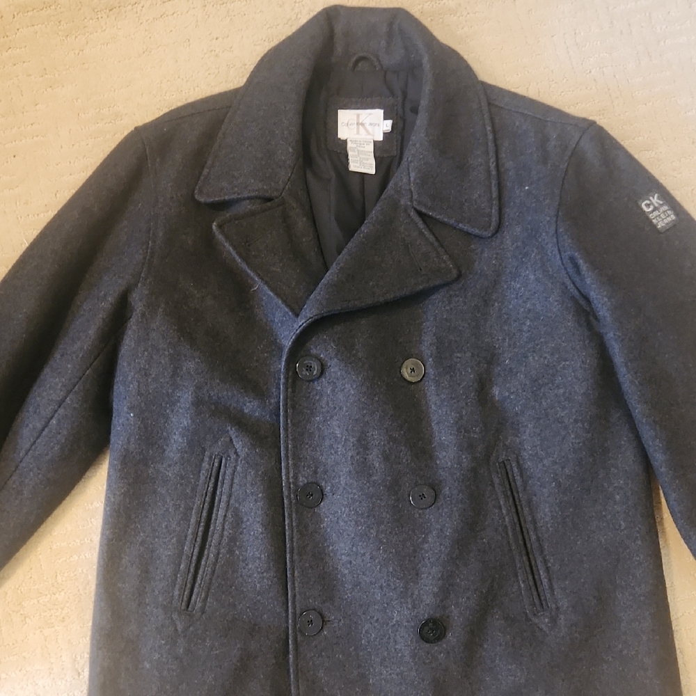 Calvin Klein Men's Double-Breasted Peacoat in Dark Gray